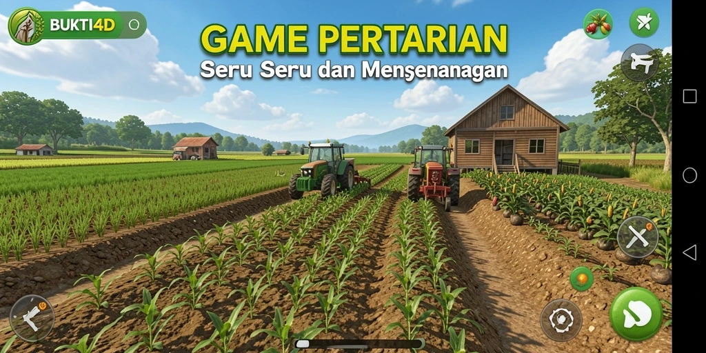 Tampilan gameplay BUKTI4D dengan lahan pertanian yang hijau dan ceria.