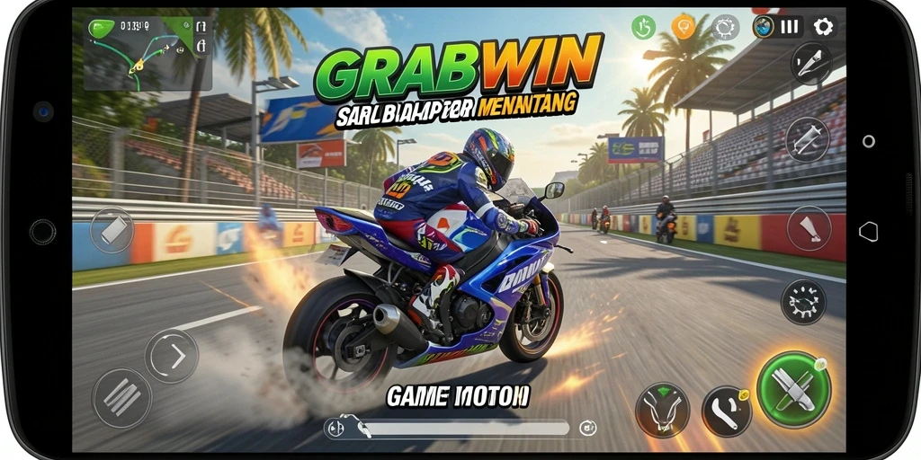Screenshot gameplay balap motor yang mendebarkan di GRABWIN.