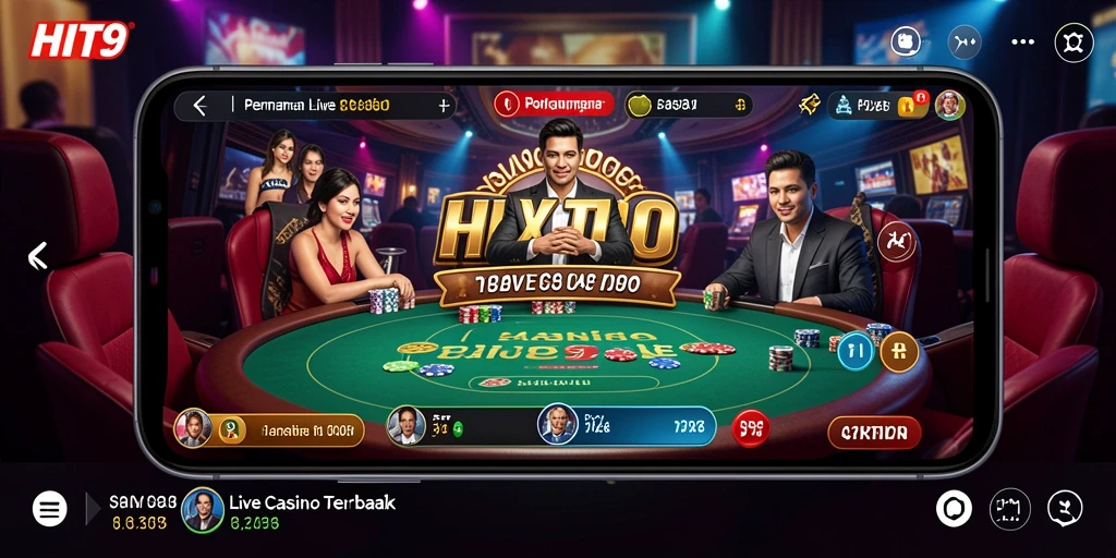 Screenshot utama HIT9 menunjukkan dealer profesional dan gameplay seru Live Casino.
