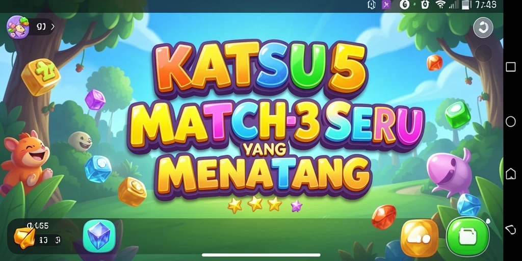 Tampilan gameplay KATSU5 yang penuh warna dan seru.