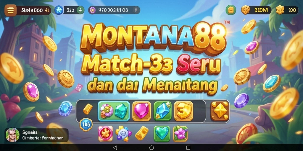 Gameplay seru MONTANA88 dengan elemen Match-3 yang berwarna.
