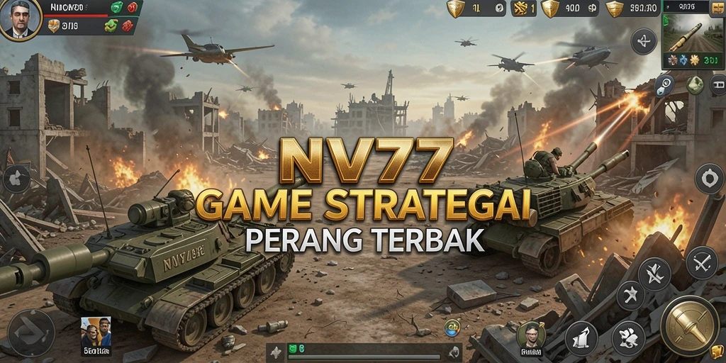 Tangkapan layar utama NV77 menampilkan pertarungan strategi yang intens dan mendebarkan.