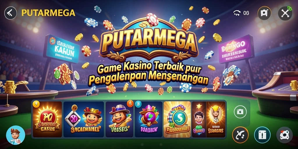 Screenshot gameplay PUTARMEGA menampilkan suasana Kasino yang hidup.
