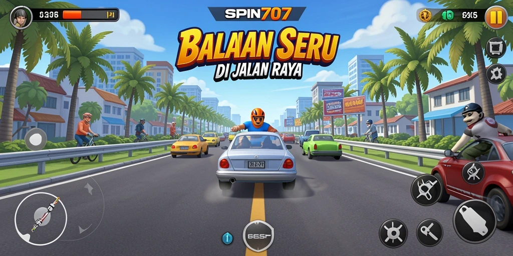 Screenshot gameplay SPIN707 menunjukkan aksi balapan yang mendebarkan.