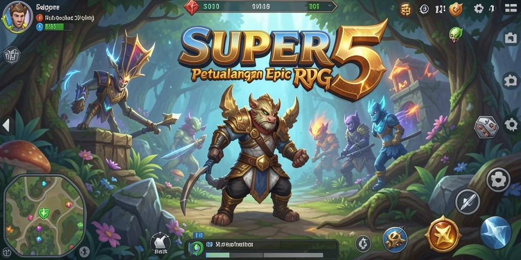 Tangkapan layar gameplay SUPER5 menampilkan aksi seru dalam petualangan RPG.