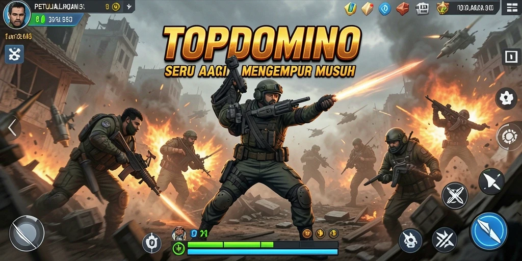 Screenshot utama TOPDOMINO menampilkan aksi gameplay mendebarkan.