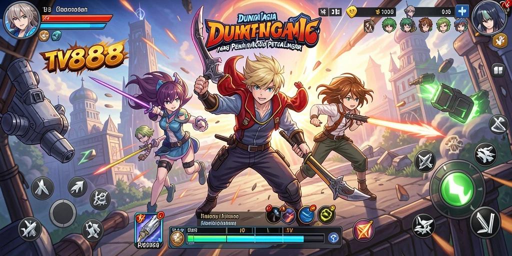 Tampilan gameplay TV888 yang menarik dengan karakter anime.