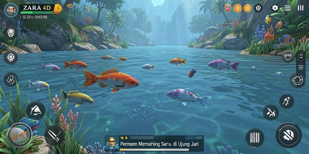Screenshot utama ZARA4D menampilkan grafis permainan memancing yang menakjubkan.